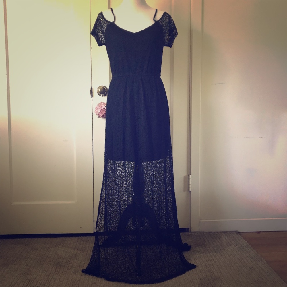 Mustard Seed Layer Lace Cold Shoulder Dress